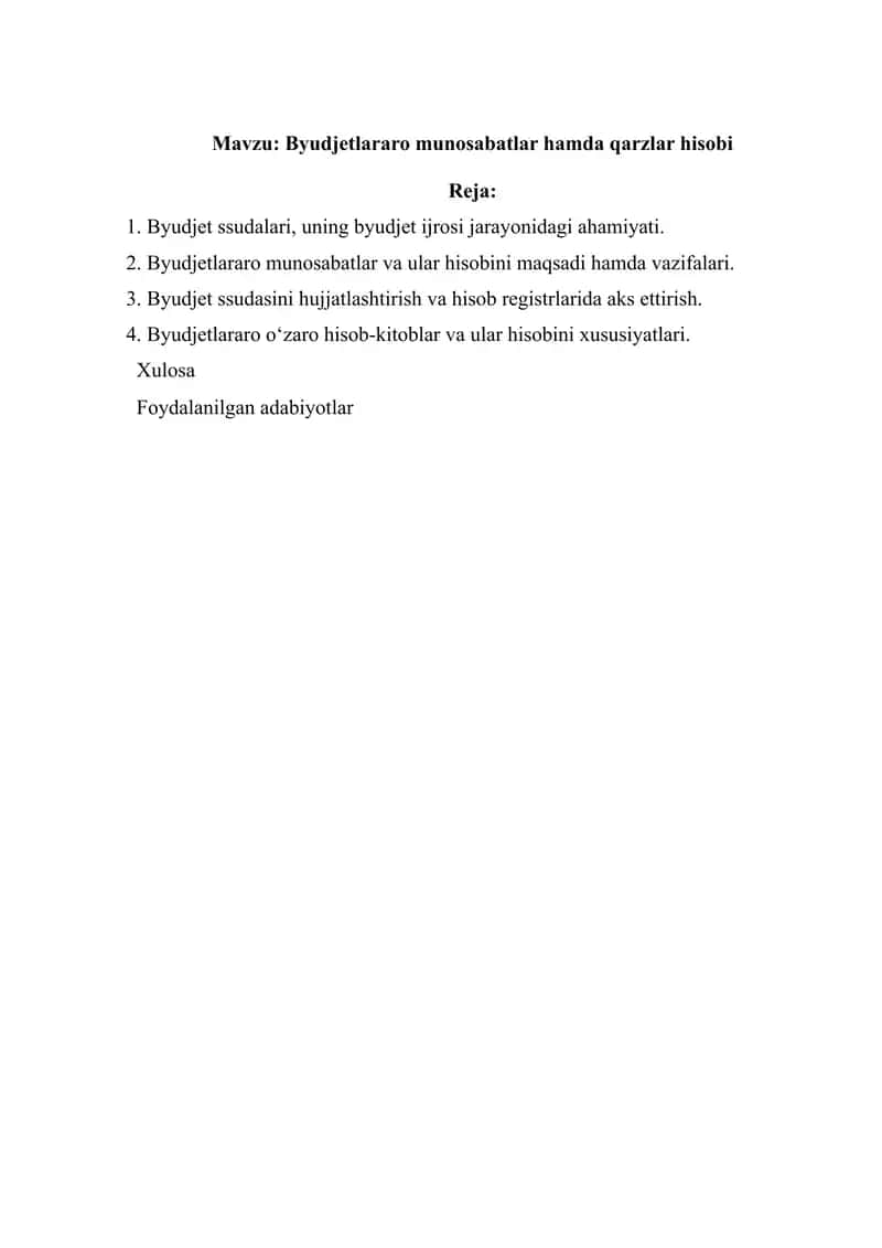 Byudjetlararo munosabatlar hamda qarzlar hisobi 1