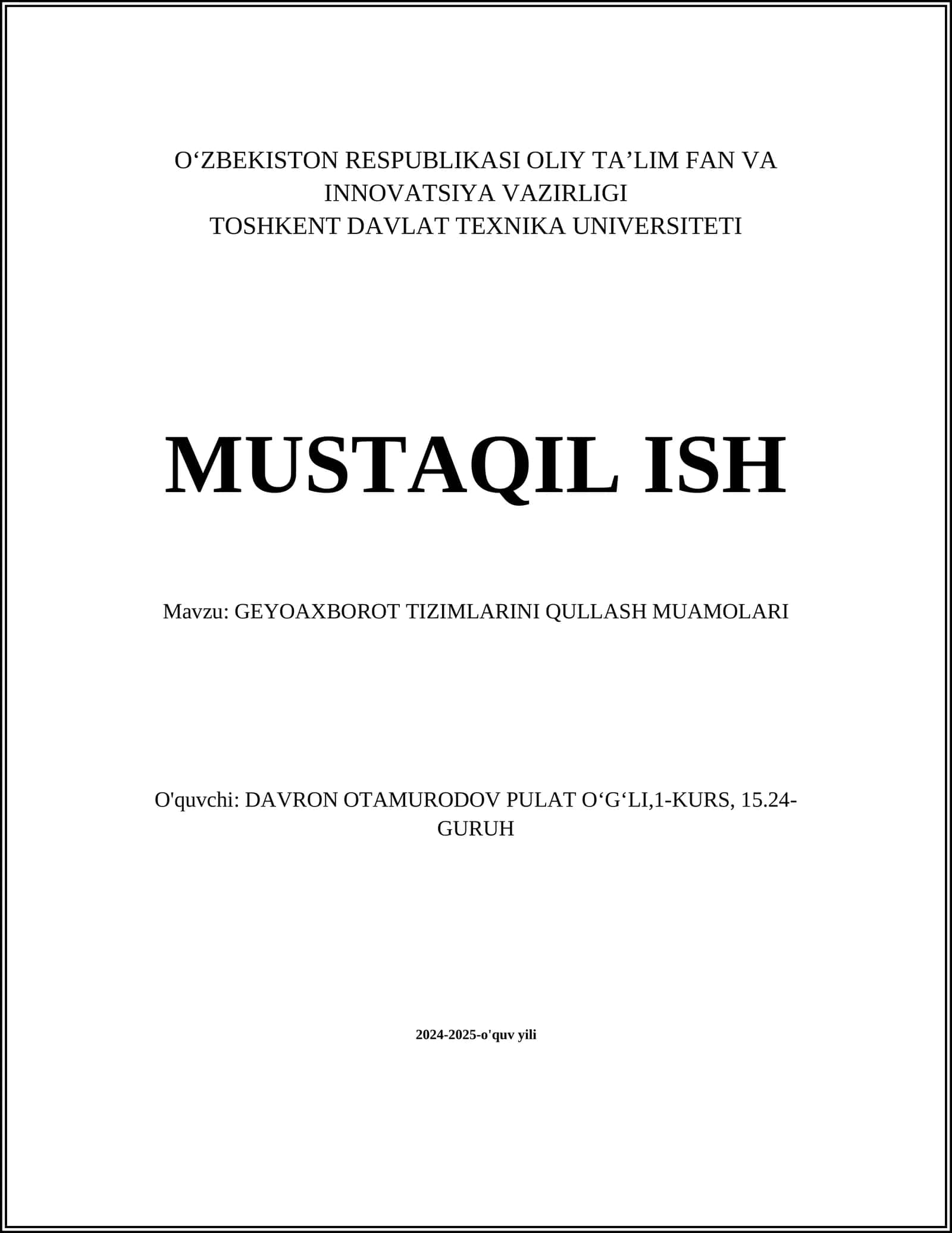 GEYOAXBOROT TIZIMLARINI QULLASH MUAMOLARI 1