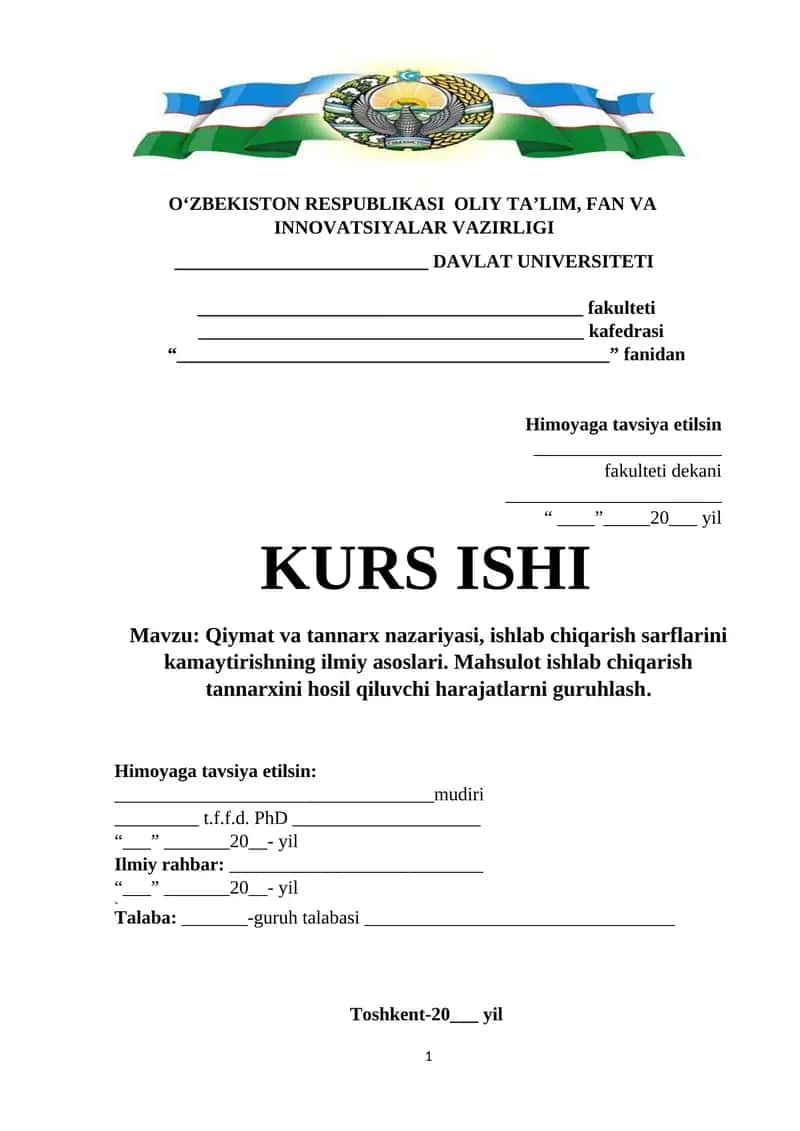 Qiymat va tannarx nazariyasi, ishlab chiqarish sarflarini kamaytirishning ilmiy asoslari. Mahsulot ishlab chiqarish tannarxini hosil qiluvchi harajatlarni guruhlash 1