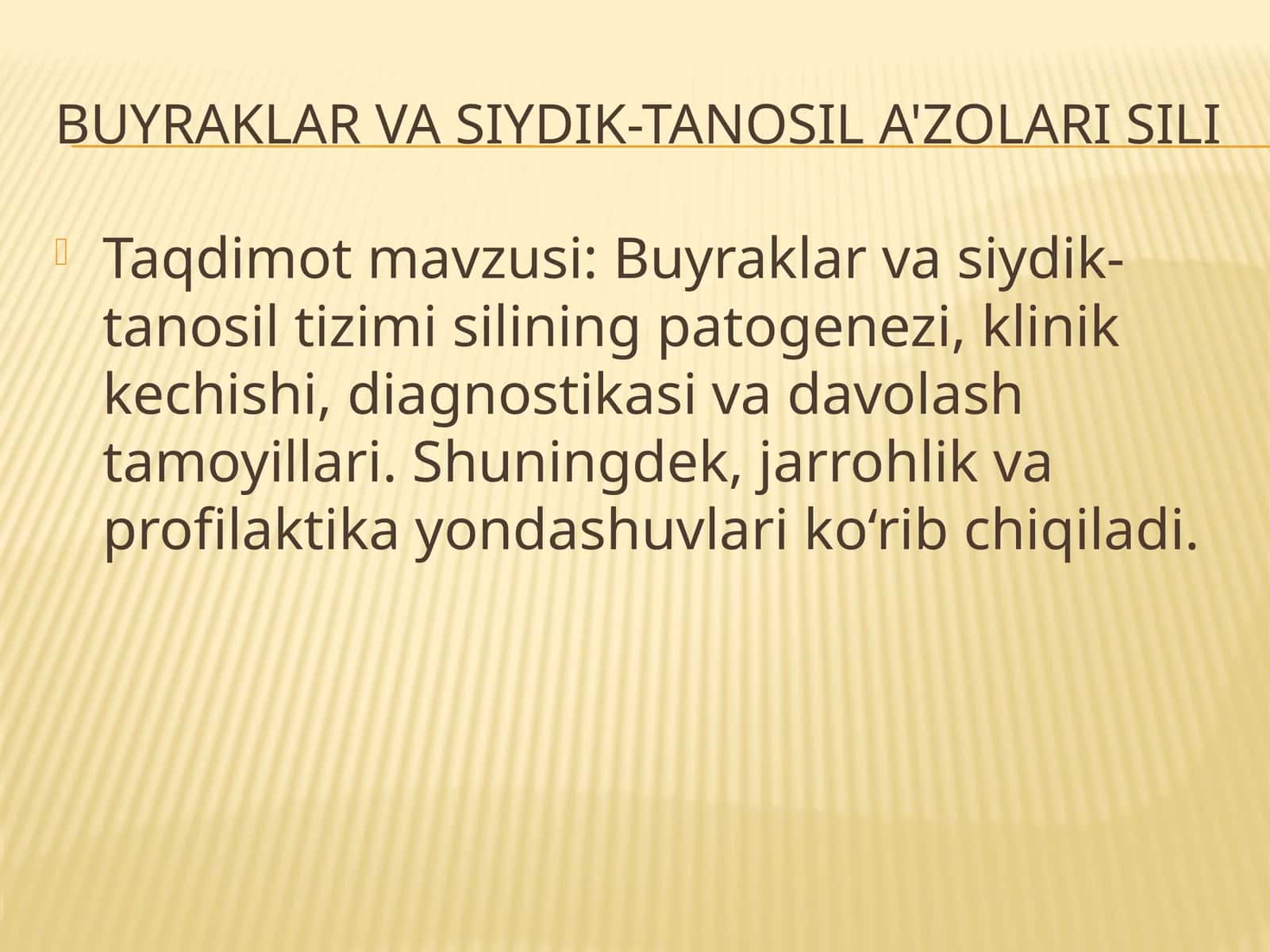 Buyraklar va siydik-tanosil a'zolari sili 1