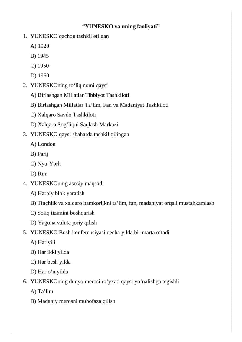 YUNESKO va uning faoliyati 1
