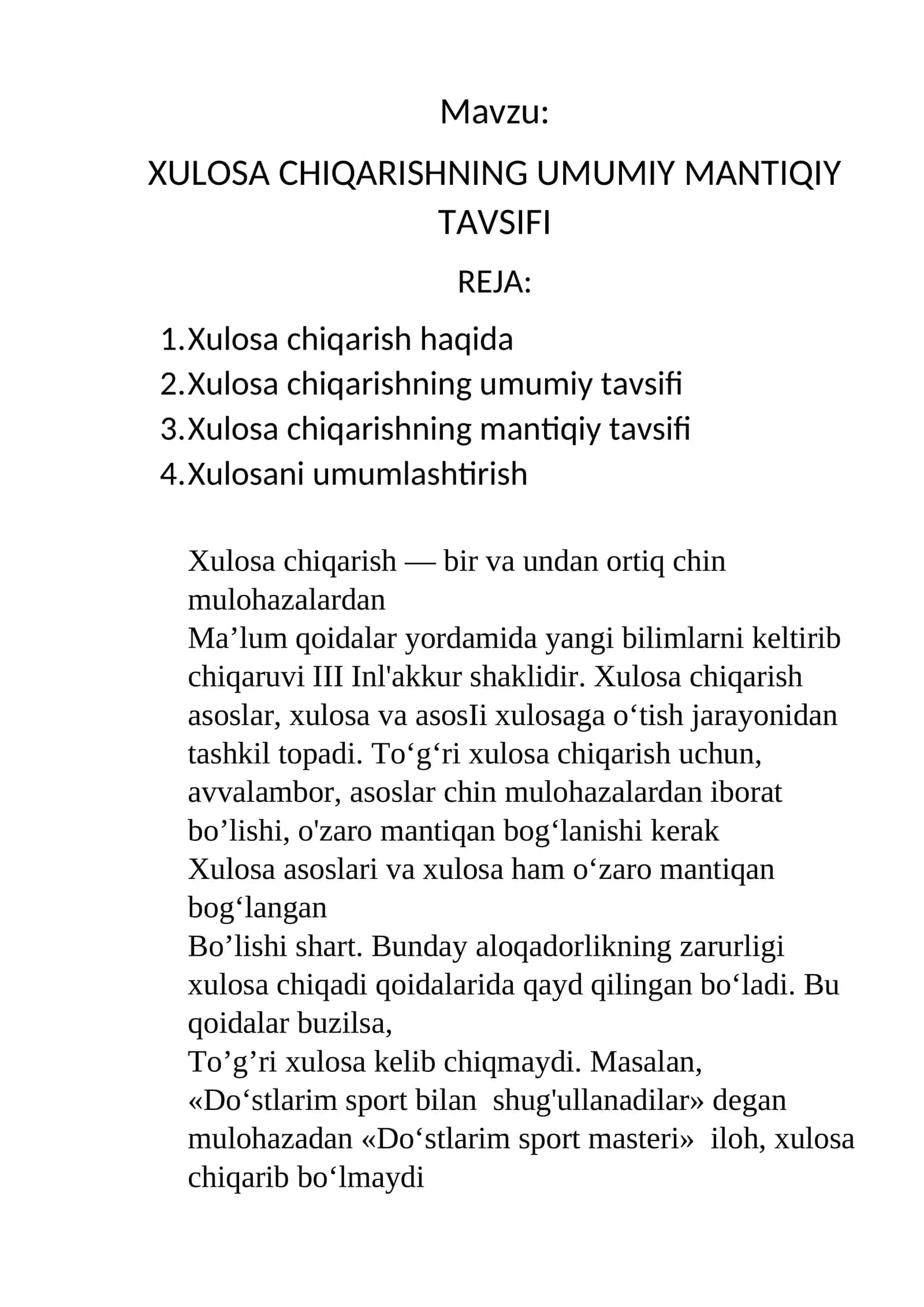 XULOSA CHIQARISHNING UMUMIY MANTIQIY TAVSIFI 1