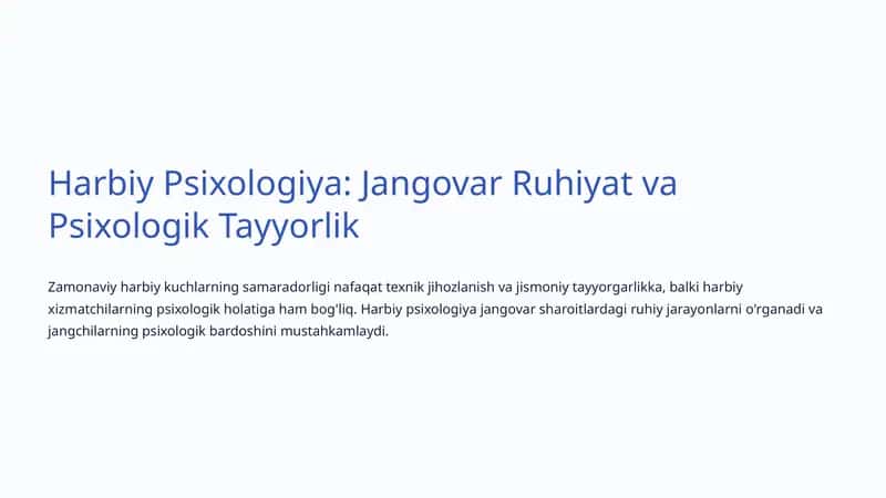 Harbiy Psixologiya: Jangovar Ruhiyat va Psixologik Tayyorlik 1