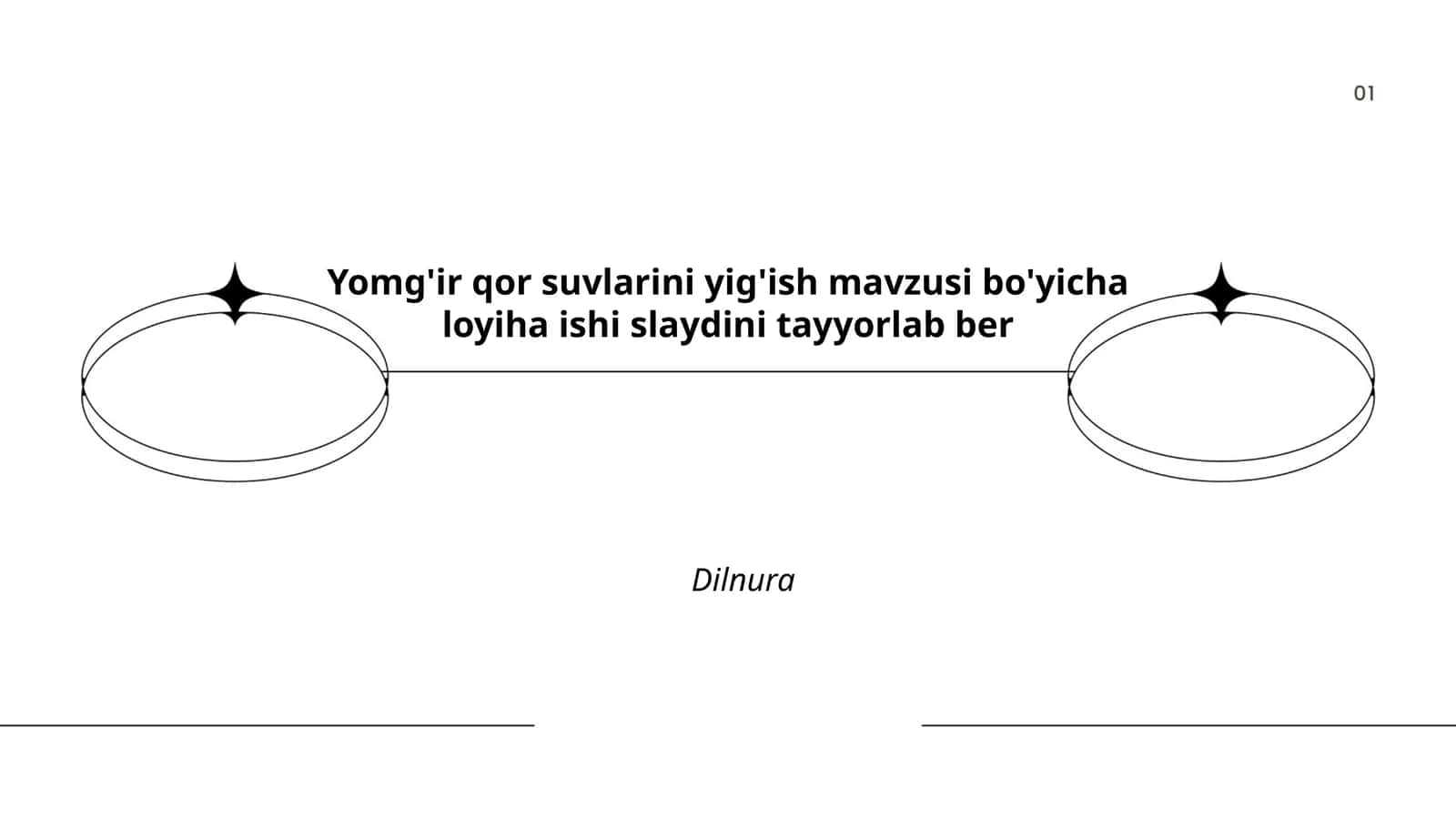 Yomg'ir qor suvlarini yig'ish mavzusi bo'yicha loyiha ishi slaydini tayyorlab ber 1