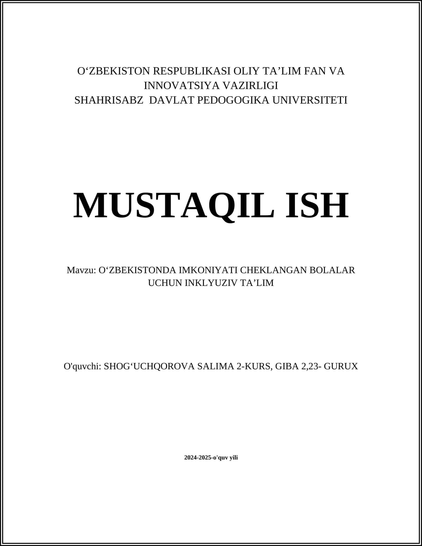 OʻZBEKISTONDA IMKONIYATI CHEKLANGAN BOLALAR UCHUN INKLYUZIV TAʼLIM 1
