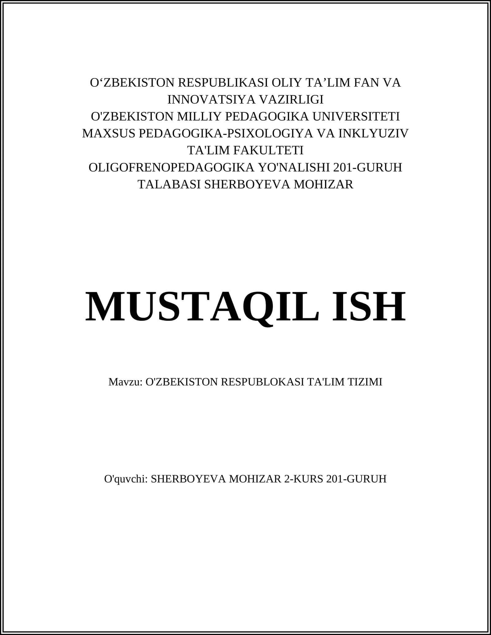 O'zbekiston Respublikasi Ta'lim Tizimi 1