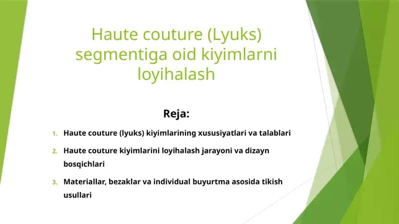Haute couture (Lyuks) segmentiga oid kiyimlarni loyihalash 1