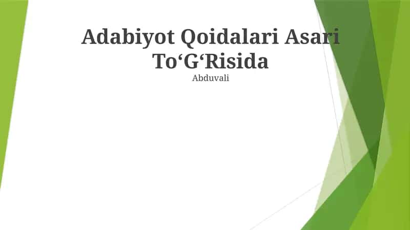 Adabiyot Qoidalari Asari ToʻGʻRisida 1