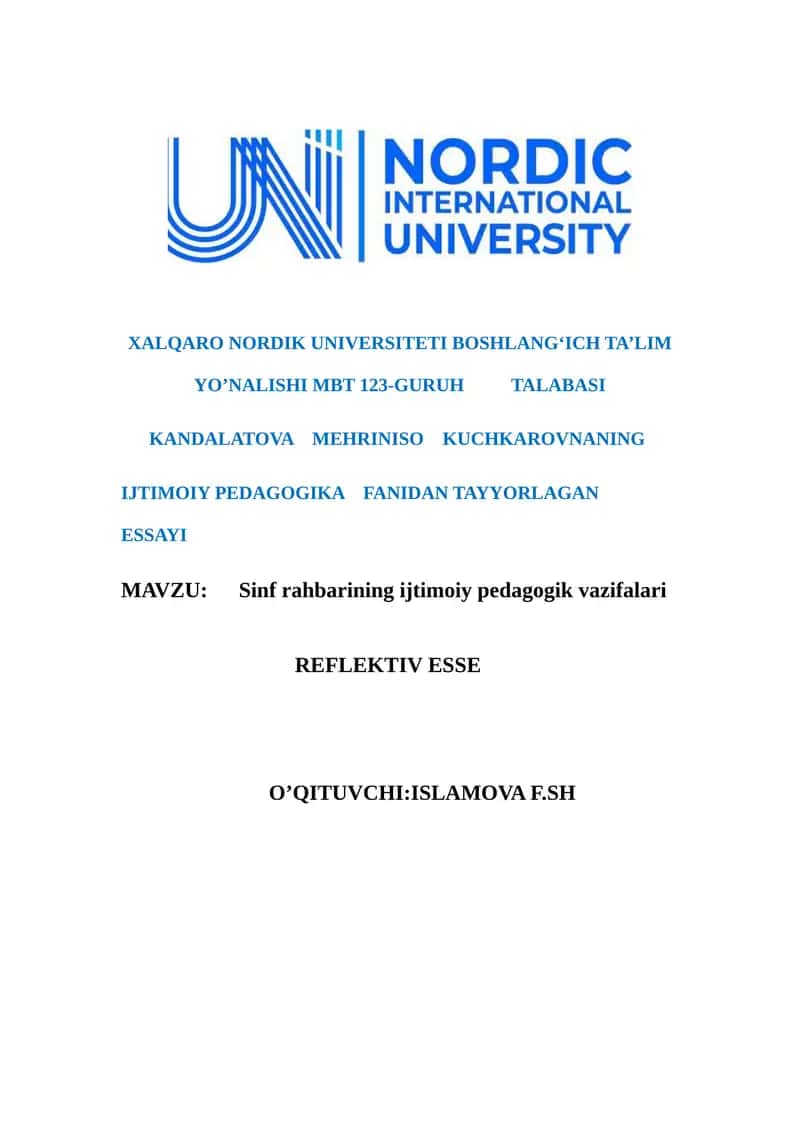 Sinf rahbarining ijtimoiy-pedagogik vazifalari 1