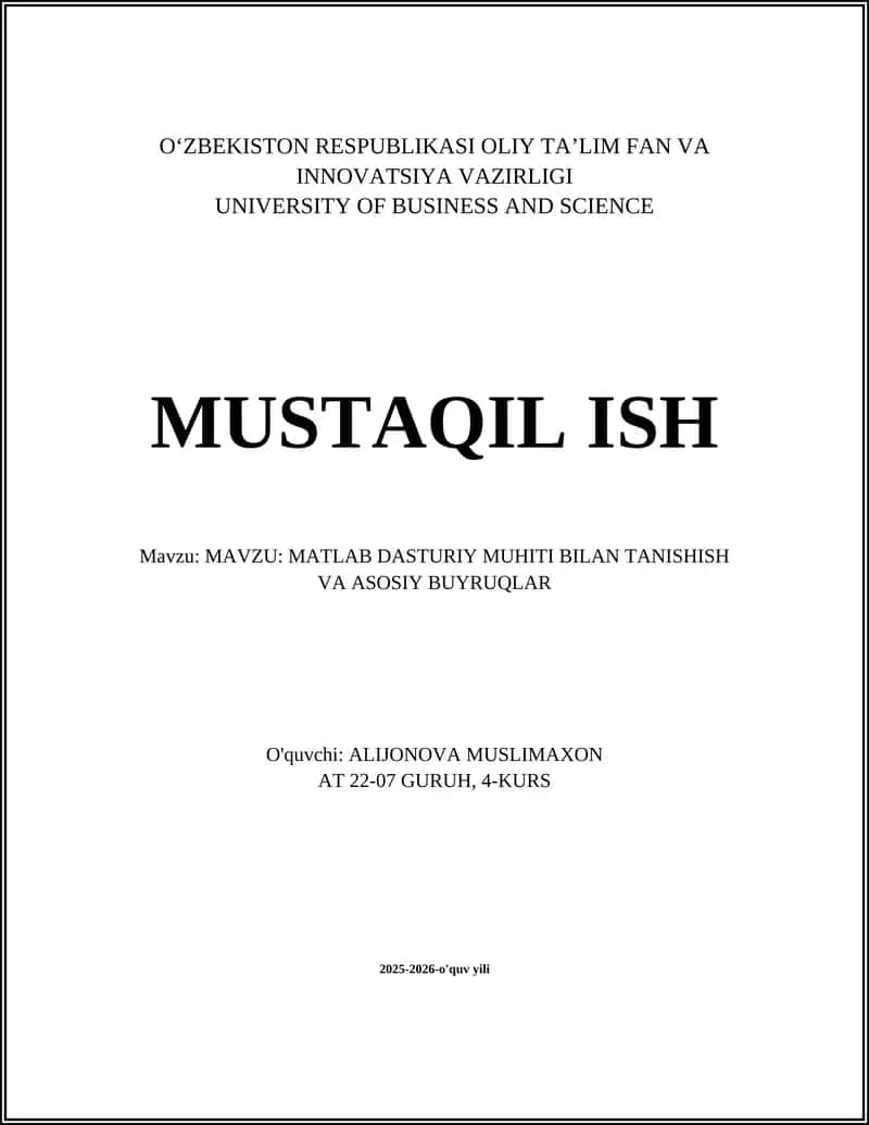 MATLAB Dasturiy muhit 1