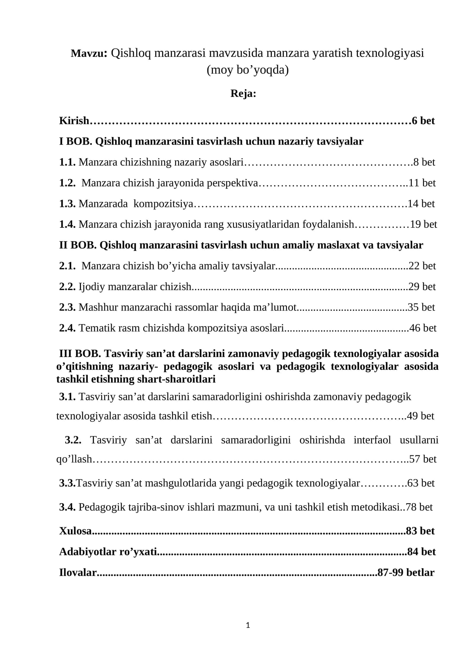 Qishloq manzarasi mavzusida manzara yaratish texnologiyasi (moy bo’yoqda). BMI.docx 1