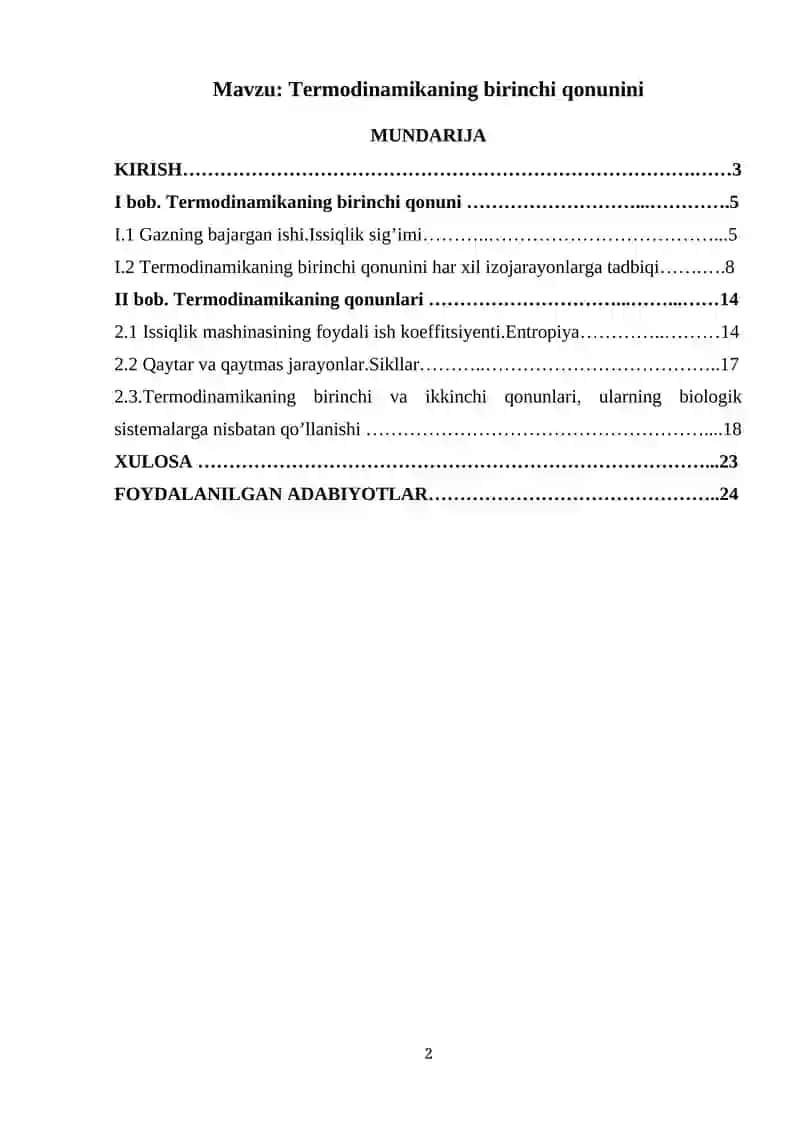 Termodinamikaning birinchi qonunini 1