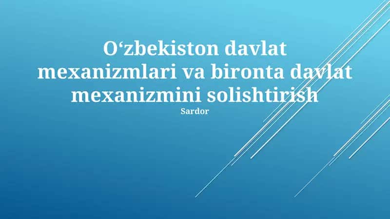 Oʻzbekiston Davlat Mexanizmlari: Asosiy Tamoyillar va Tuzilma 1
