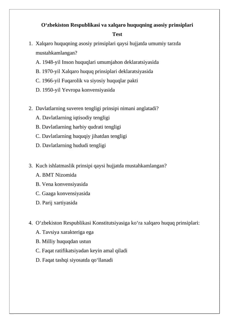 Xalqaro Huquqning Asosiy Prinsiplari 1