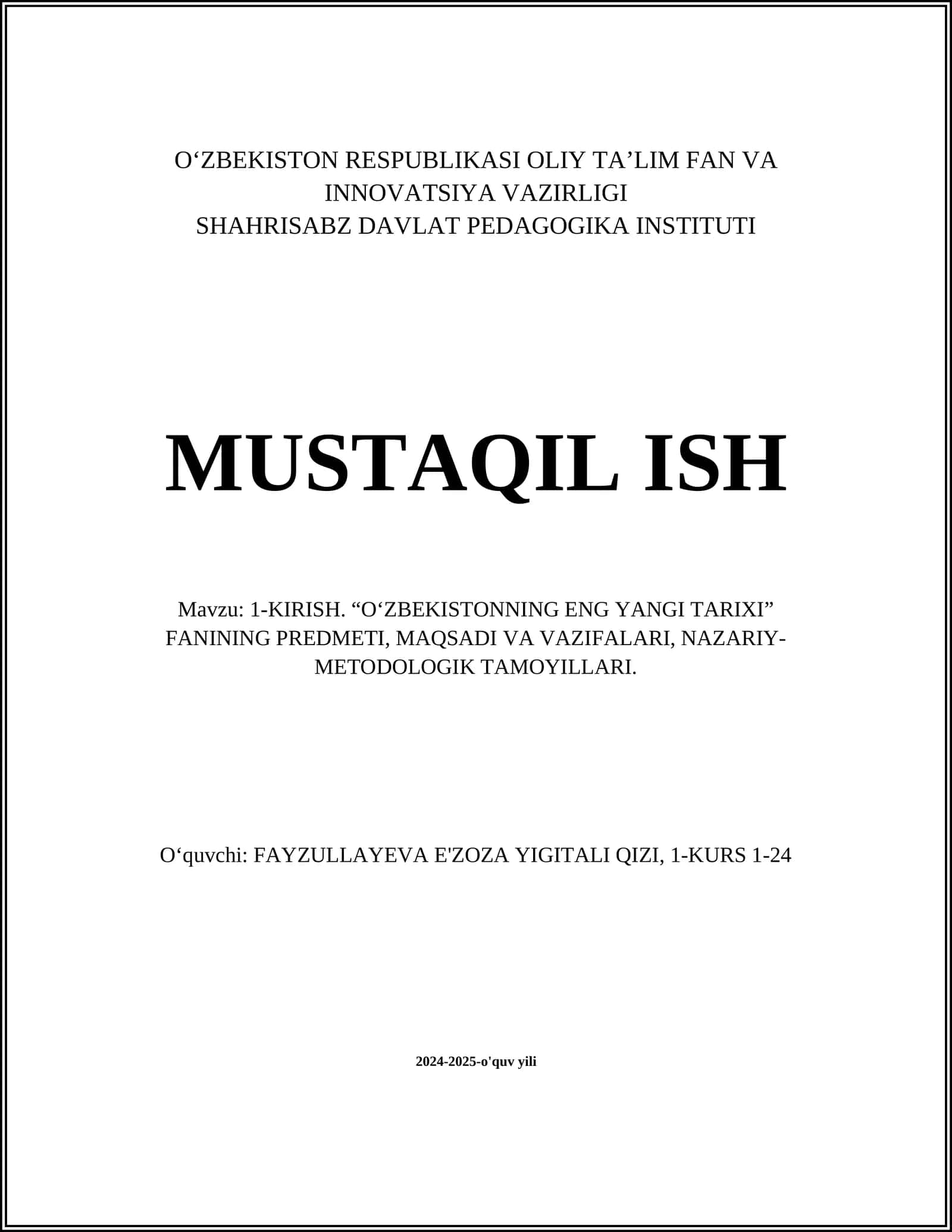 O‘zbekistonning eng yangi tarixi 1