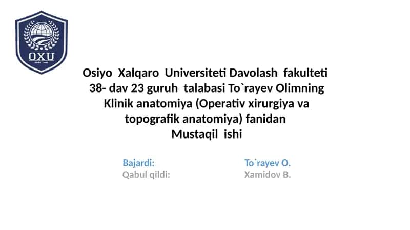 Tibbiyotda ogʼriqsizlantirishning umumiy usullari. Toʼliq tavsiyalar. 1