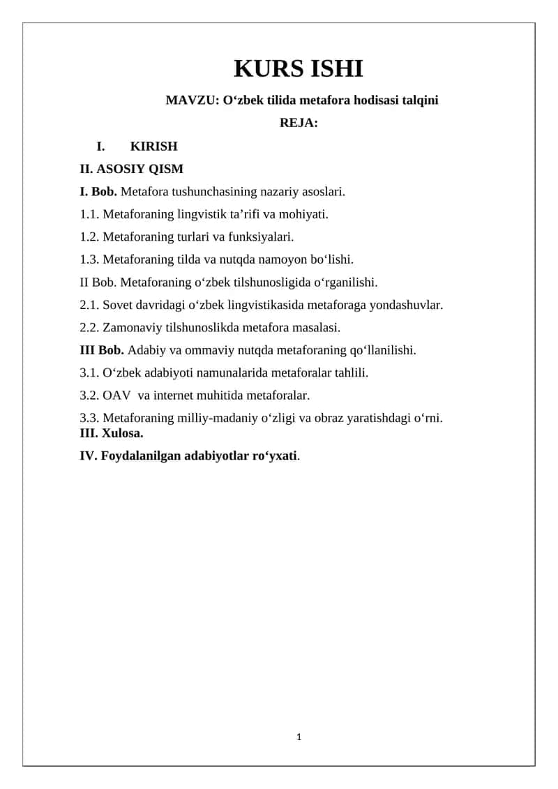 O‘zbek tilida metafora hodisasi talqini 1