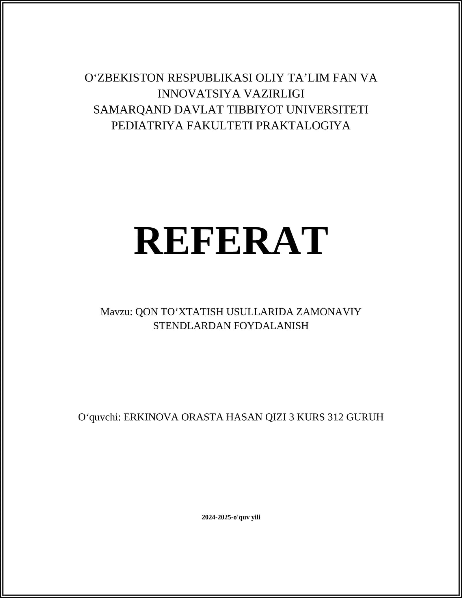 QON TOʻXTATISH USULLARIDA ZAMONAVIY STENDLARDAN FOYDALANISH 1
