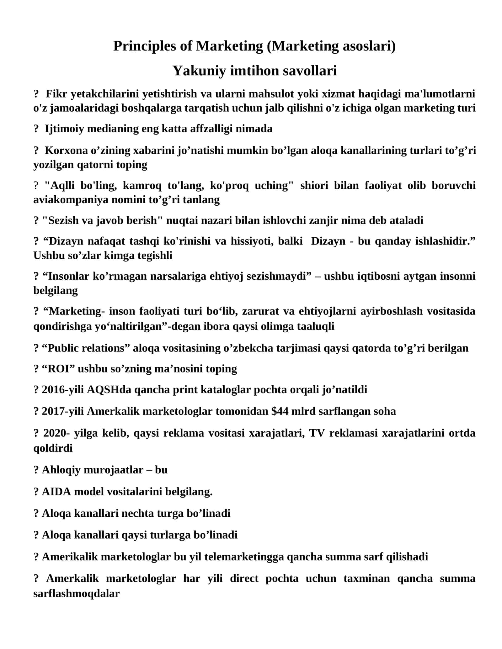 Marketing asoslari (Principles of Marketing) 1