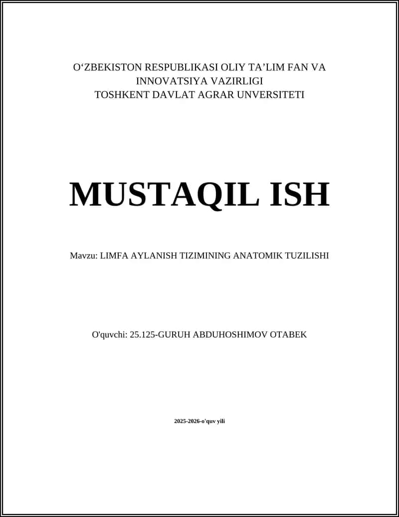 LIMFA AYLANISH TIZIMINING ANATOMIK TUZILISHI 1