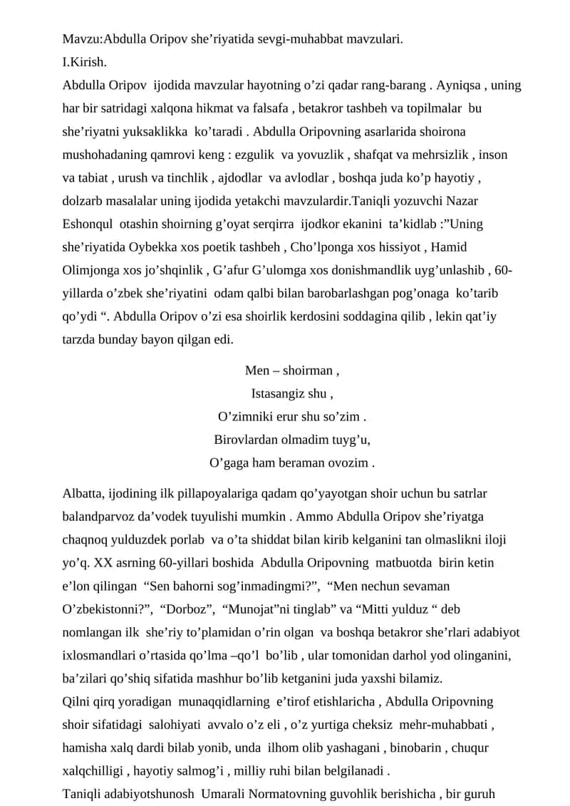 Abdulla Oripov she’riyatida sevgi-muhabbat mavzulari 1