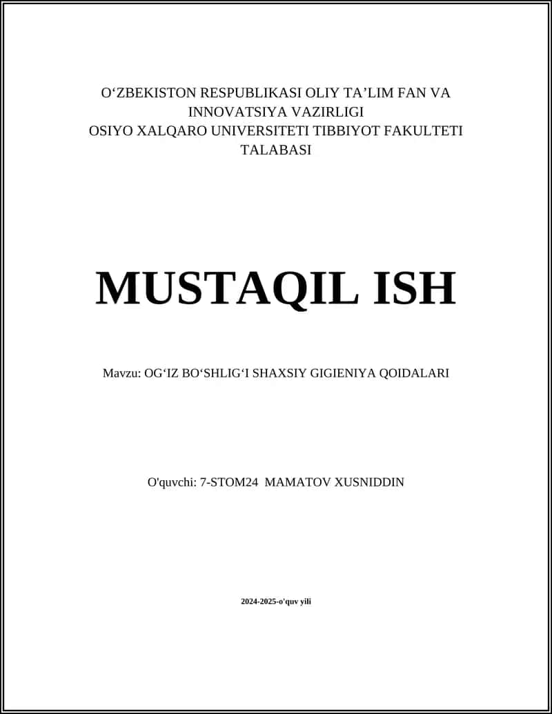 OGʻIZ BOʻSHLIGʻI SHAXSIY GIGIENIYA QOIDALARI 1