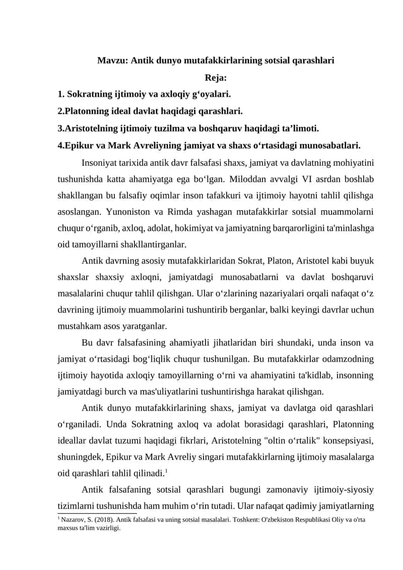 Antik dunyo mutafakkirlarining sotsial qarashlari 1