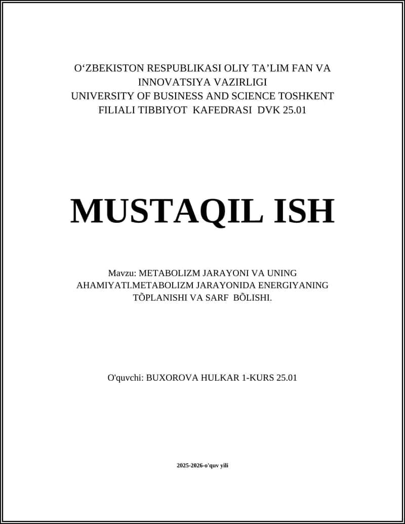 Metabolizm jarayoni va uning ahamiyati 1