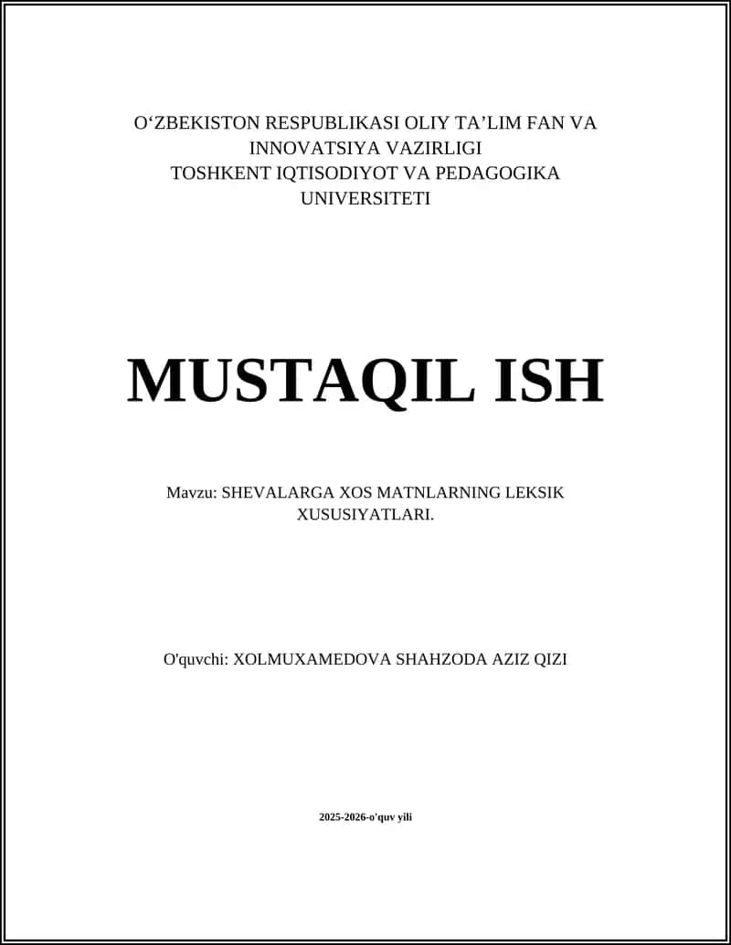 SHEVALARGA XOS MATNLARNING LEKSIK XUSUSIYATLARI 1