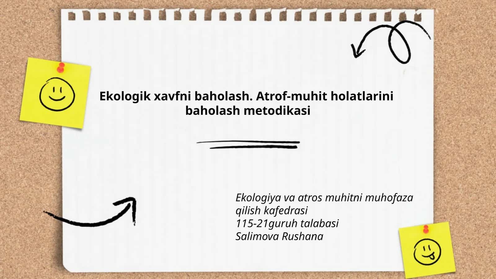 Ekologik xavfni baholash. Atrof-muhit holatlarini baholash metodikasi 1