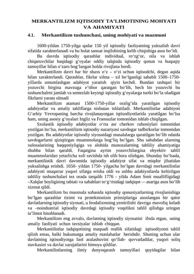 MERKANTILIZM IQTISODIY TA’LIMOTINING MOHYATI VA AHAMIYATI 1