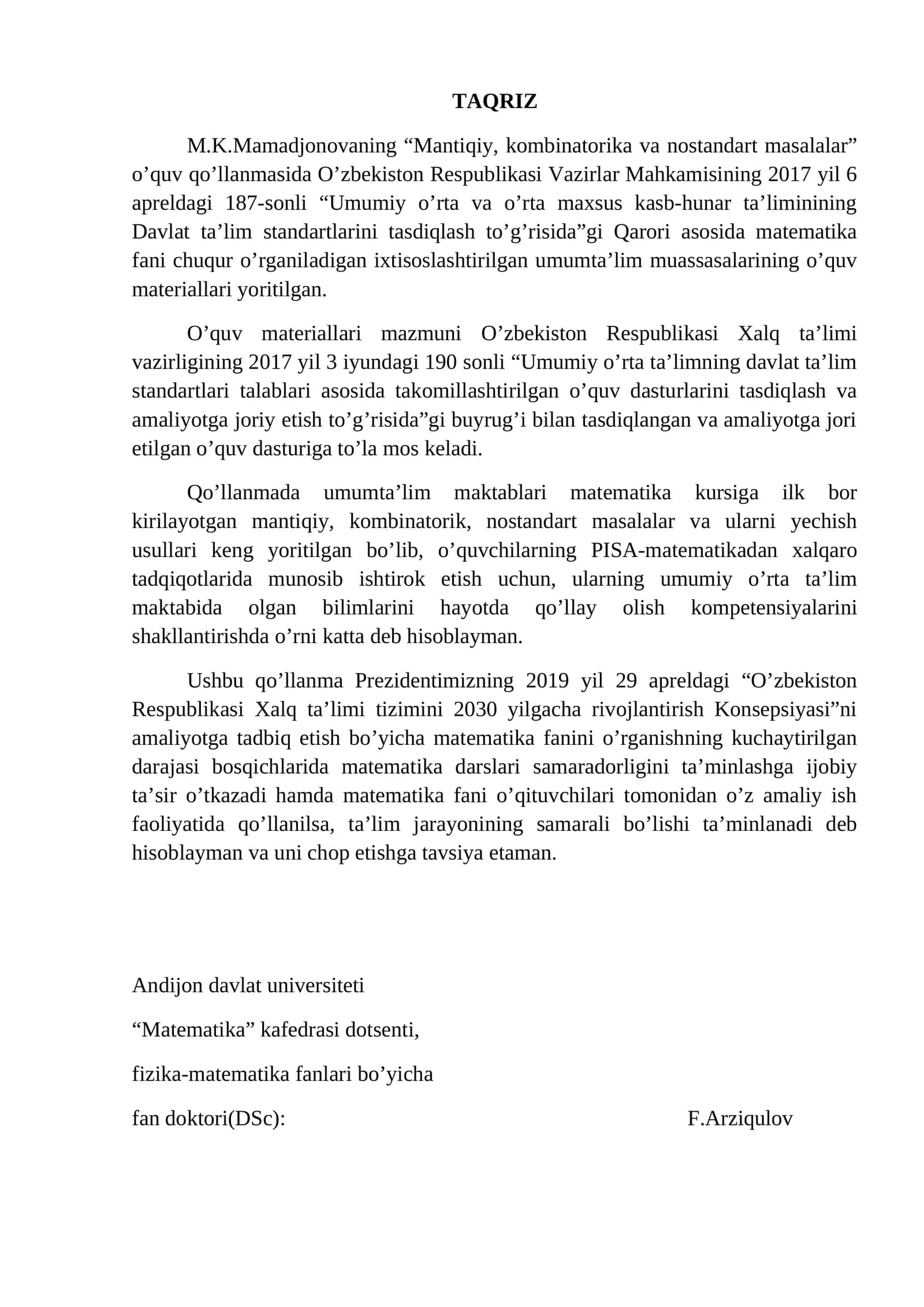 Mantiqiy, kombinatorika va nostandart masalalar 1