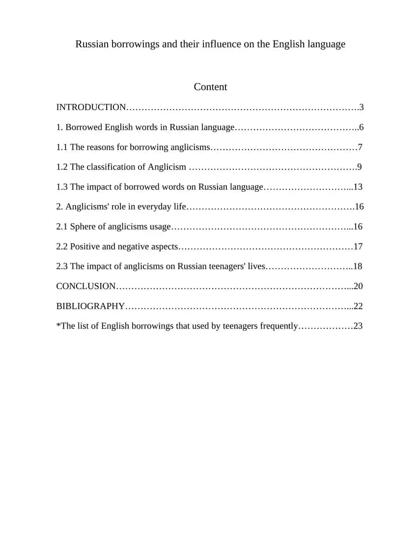 Russian borrowings and their influence on the English language 1