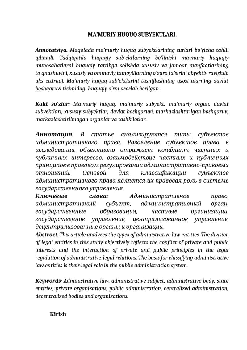 MA’MURIY HUQUQ SUBYEKTLARI 1