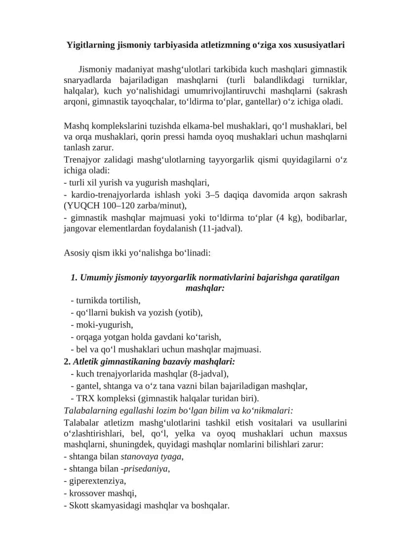Atletizmning jismoniy tarbiyasi 1