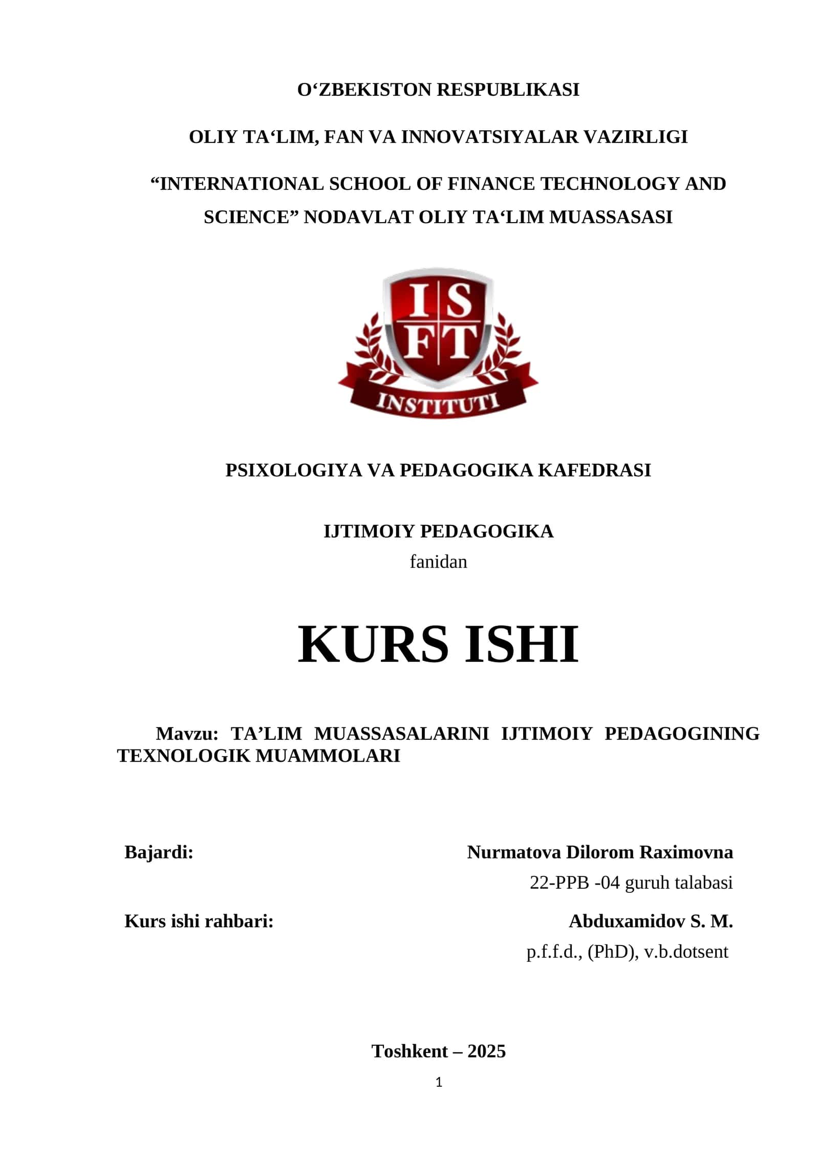 ijtimoiy pedagogining texnologiyasi 1
