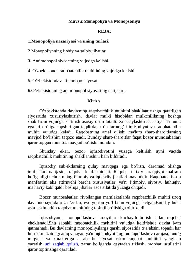 Monopoliya va Monopsoniya 1
