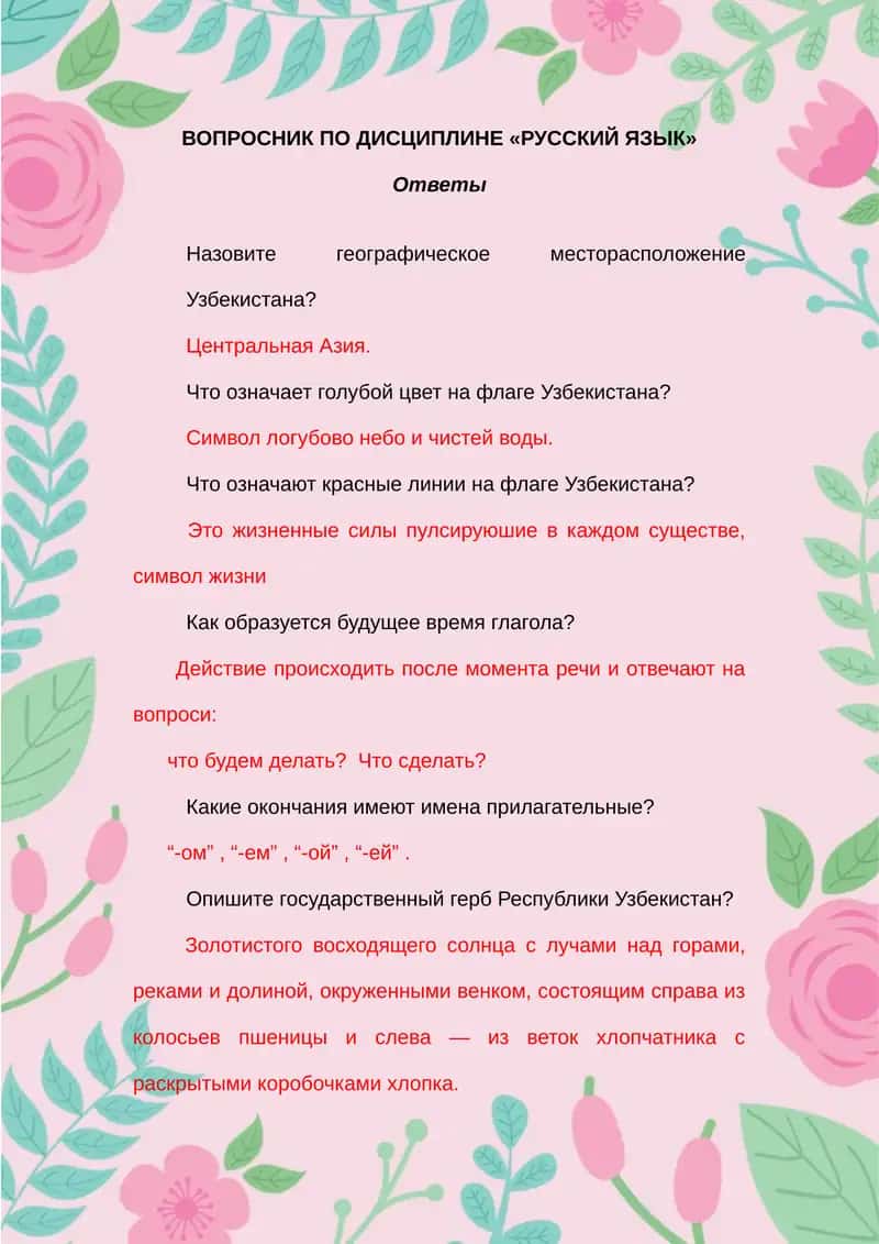 ВОПРОСНИК ПО ДИСЦИПЛИНЕ «РУССКИЙ ЯЗЫК» 1