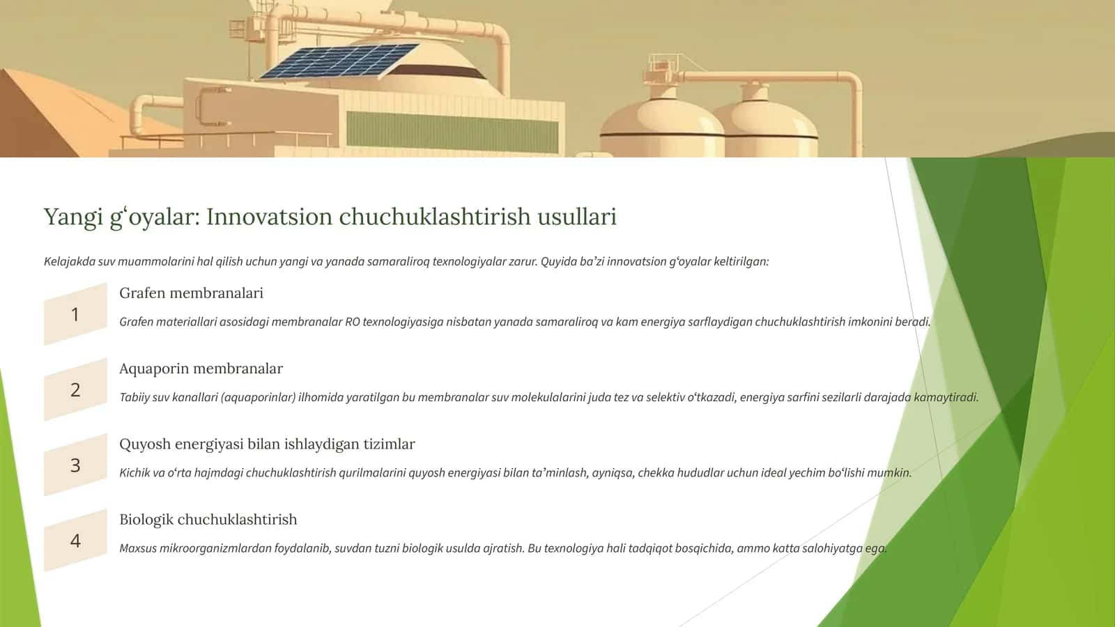 Yangi gʻoyalar: Innovatsion chuchuklashtirish usullari 1