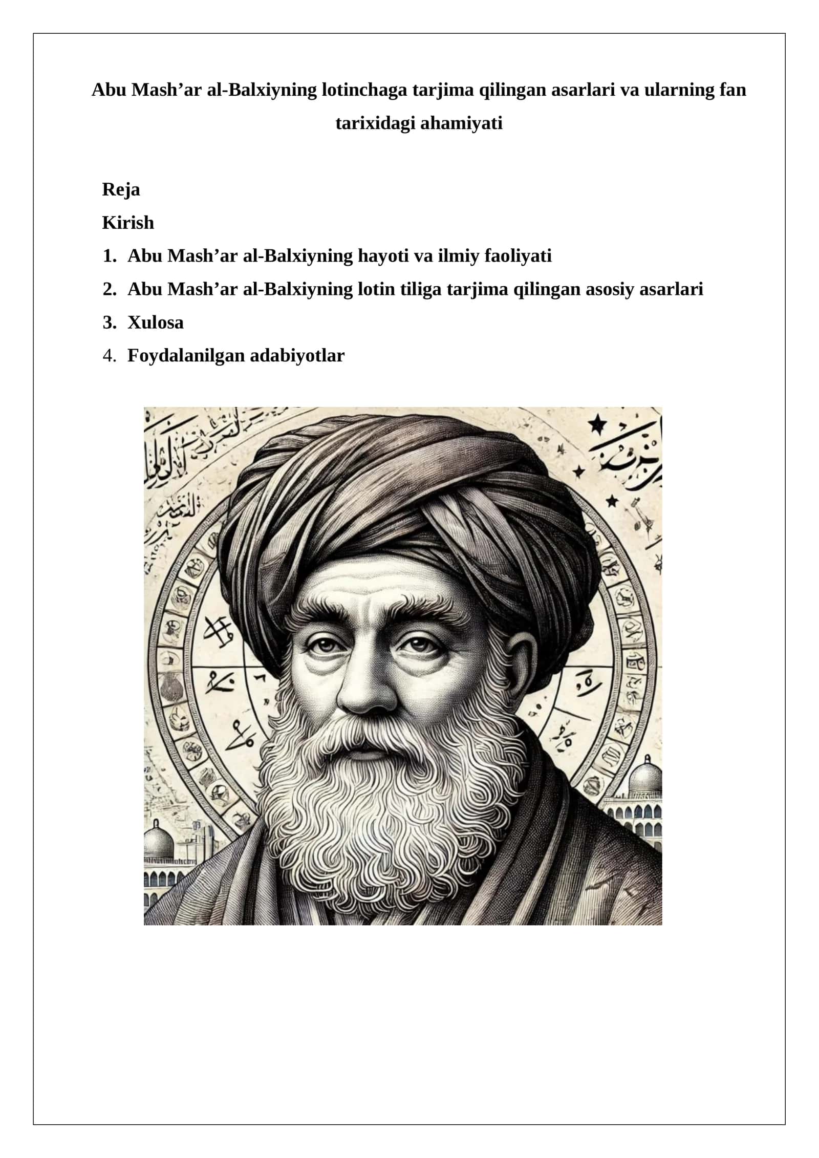 Abu Mash’ar al-Balxiyning lotinchaga tarjima qilingan asarlari va ularning fan tarixidagi ahamiyati 1