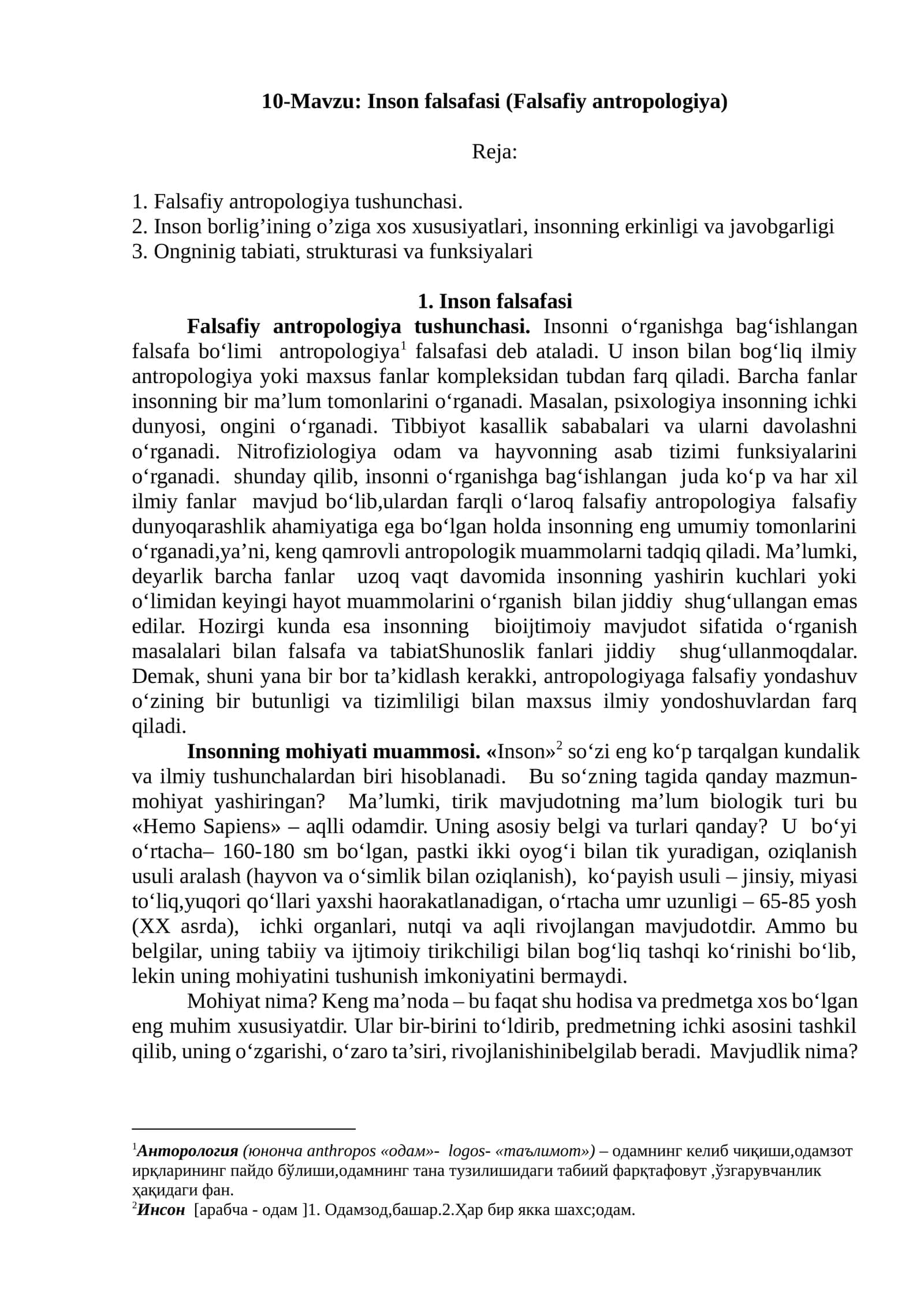 Inson falsafasi (Falsafiy antropologiya) 1
