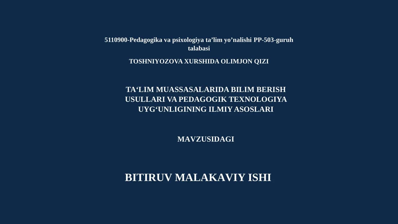 TAʻLIM MUASSASALARIDA BILIM BERISH USULLARI VA PEDAGOGIK TEXNOLOGIYA UYGʻUNLIGINING ILMIY ASOSLARI 1
