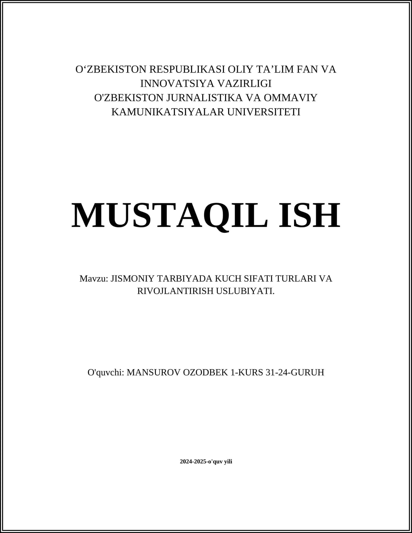 JISMONIY TARBIYADA KUCH SIFATI TURLARI VA RIVOJLANTIRISH USLUBIYATI 1