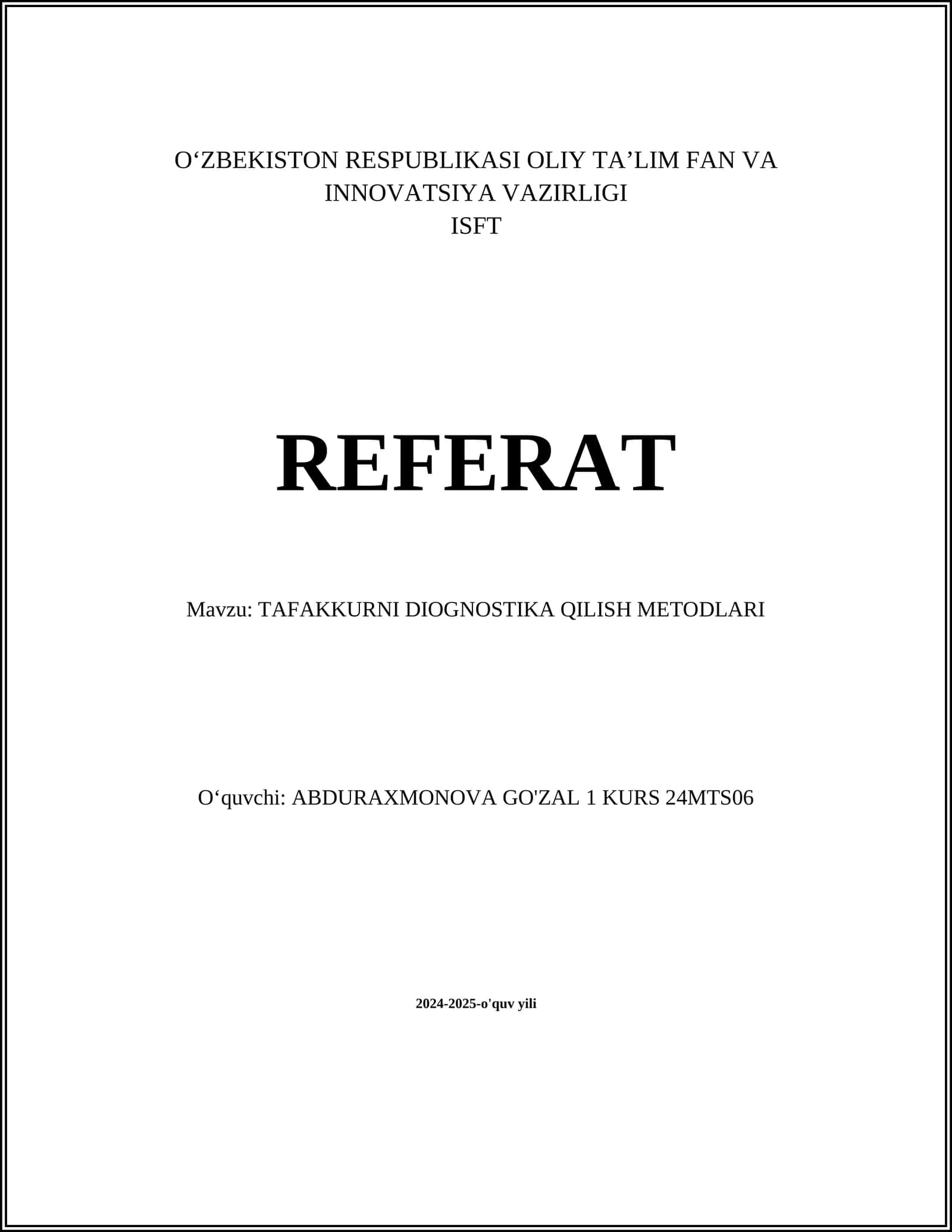TAFAKKURNI DIOGNOSTIKA QILISH METODLARI 1