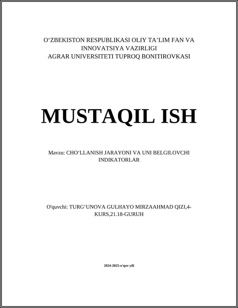 CHOʻLLANISH JARAYONI VA UNI BELGILOVCHI INDIKATORLAR 1