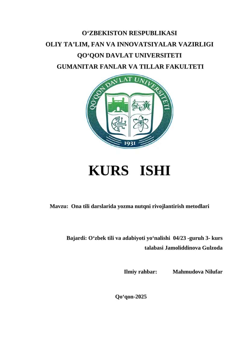 Ona tili darslarida yozma nutqni rivojlantirish metodlari 1
