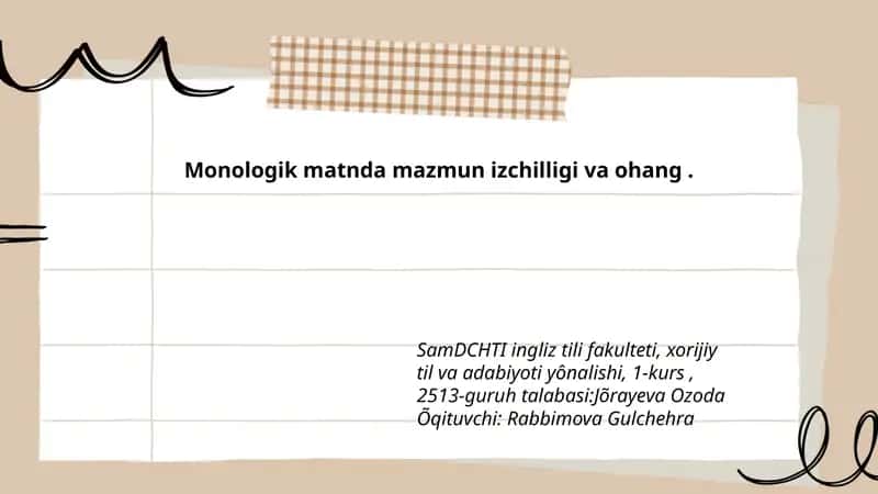 Monologik matnda mazmun izchilligi va ohang 1