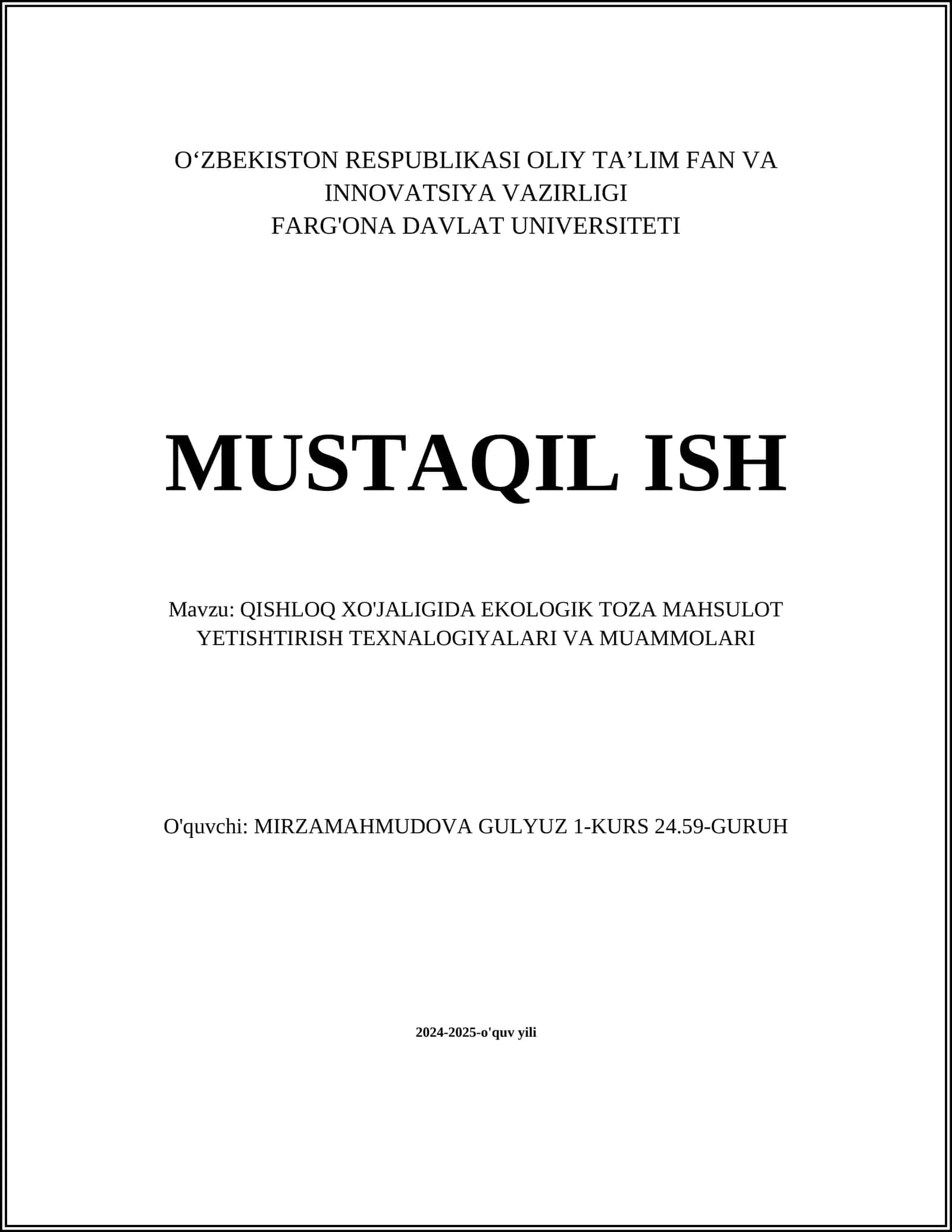 Ekologik Toza Qishloq Xo'jaligi 1