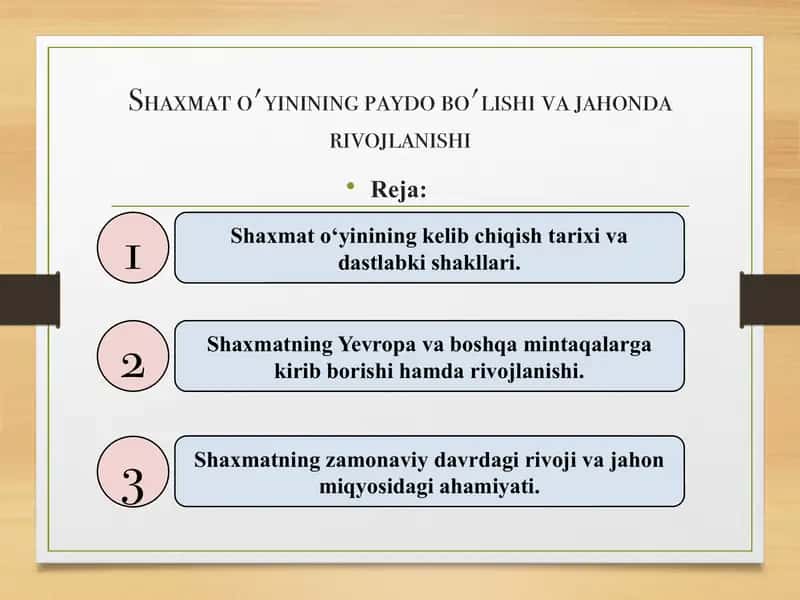 Shaxmat o'yinining paydo bo'lishi va jahonda rivojlanishi 1