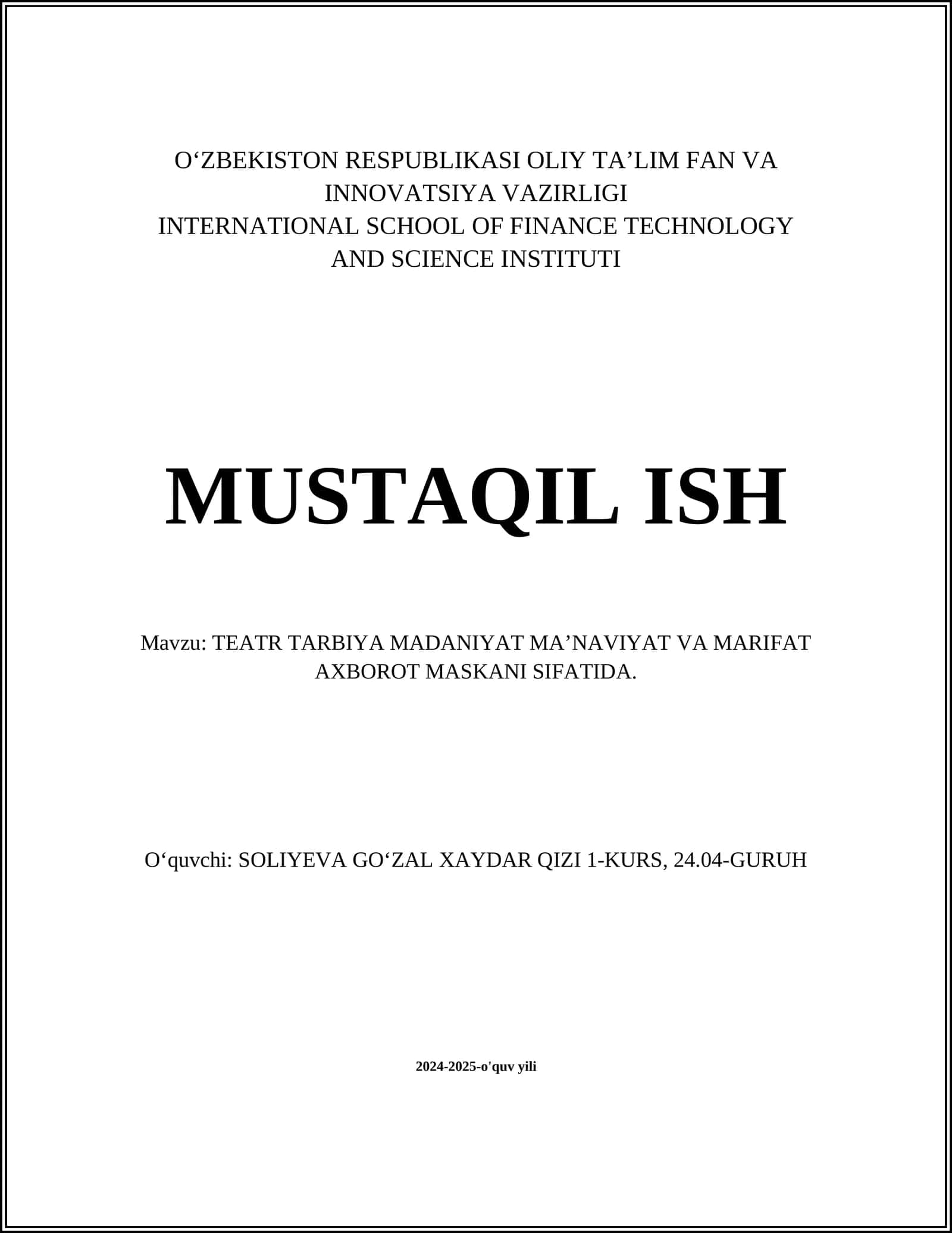 TEATR TARBIYA MADANIYAT MAʼNAVIYAT VA MARIFAT AXBOROT MASKANI SIFATIDA 1